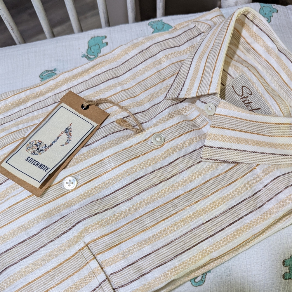 New! Stitch Note Dyed Yarn Striped Shirt - Picture 13 of 15